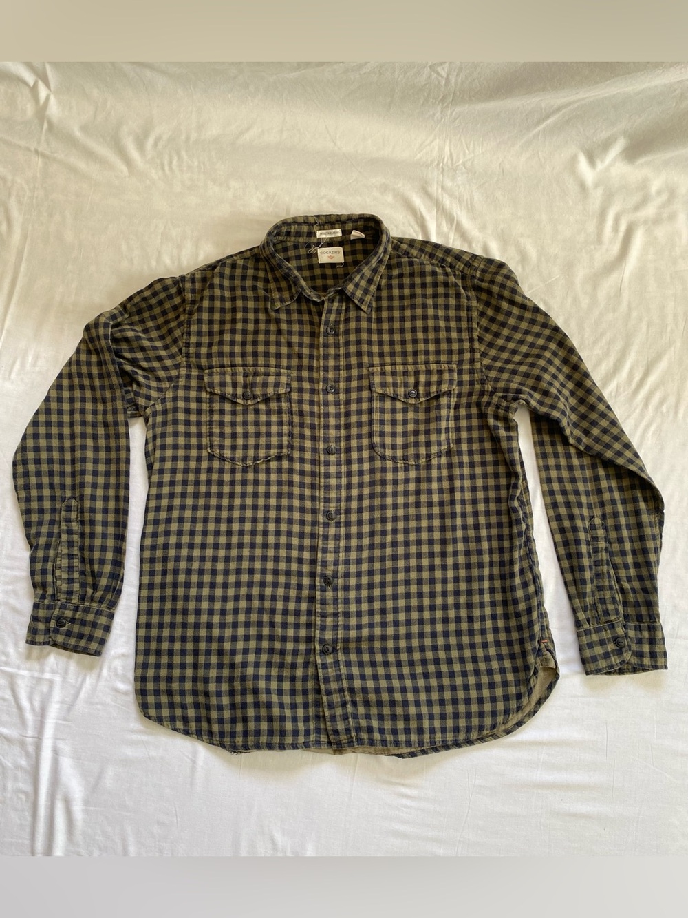 Dockers Men’s Olive Green and Black Check Button-Down Shirt - Size L